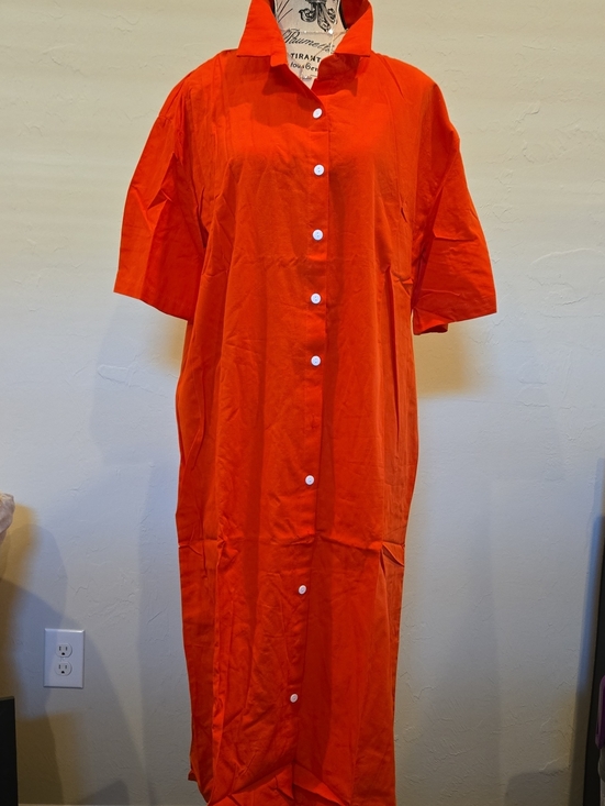 The Unbranded Brand Dresses & Skirts - Bright Orange Button-Front Maxi Shirt Dress New